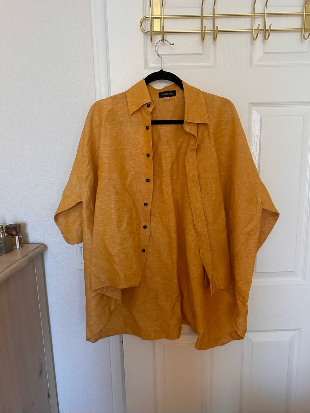 EUC ESKANDAR women’s Relaxed Button-Front Linen Shirt - Mustard